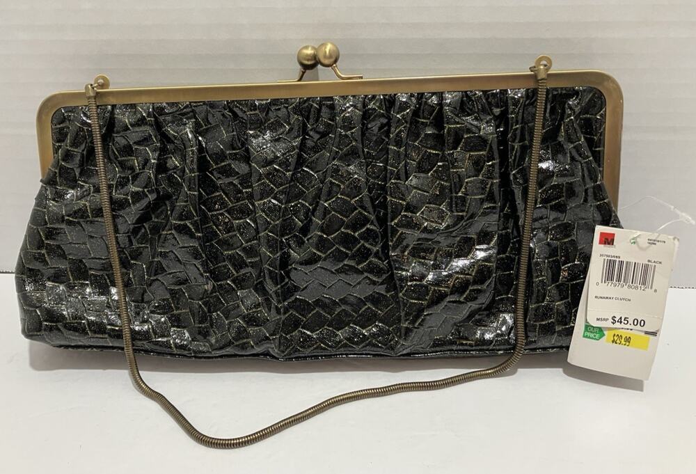 Mundi Runaway Clutch Runaway Black Iridescent Textured Chain NEW